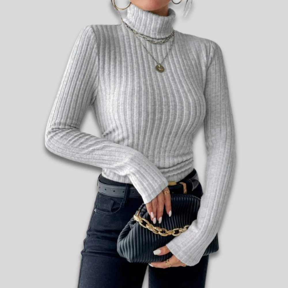 Dámské žebrované fleecové body - dlouhý rukáv, vysoký límec