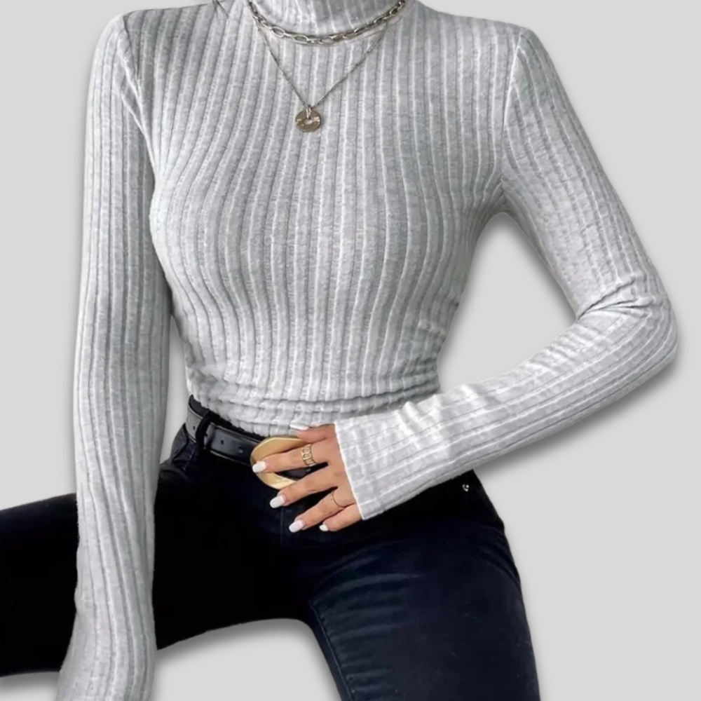 Dámské žebrované fleecové body - dlouhý rukáv, vysoký límec