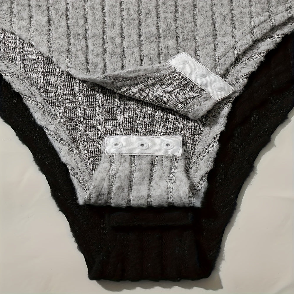 Women Ribbed Turtleneck Long Sleeve Jumpsuit - Slim Fit