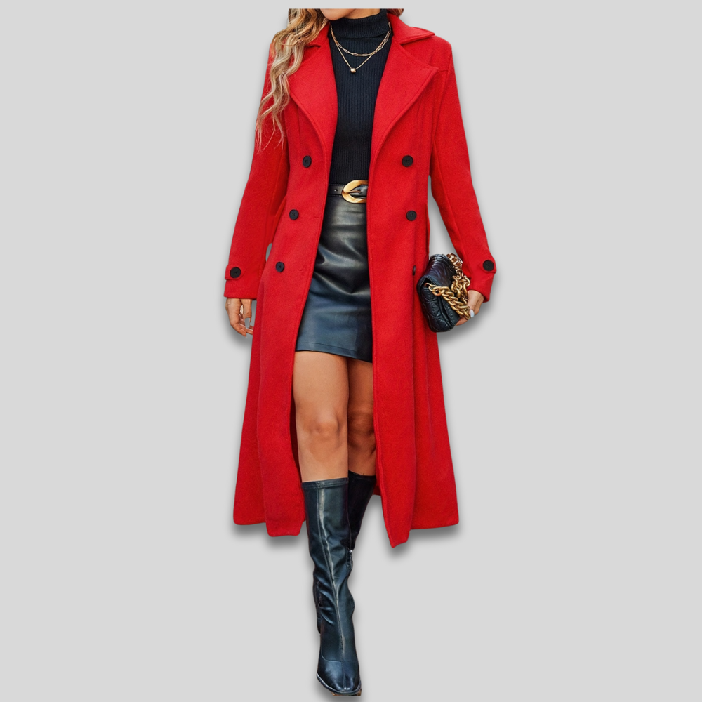 Women’s Double Breasted Long Coat - Tailored Fall Overcoat
