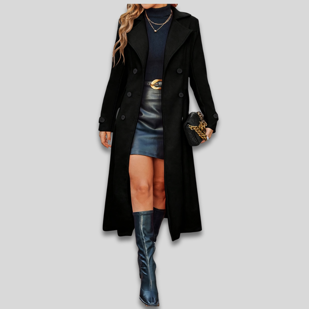 Women’s Double Breasted Long Coat - Tailored Fall Overcoat