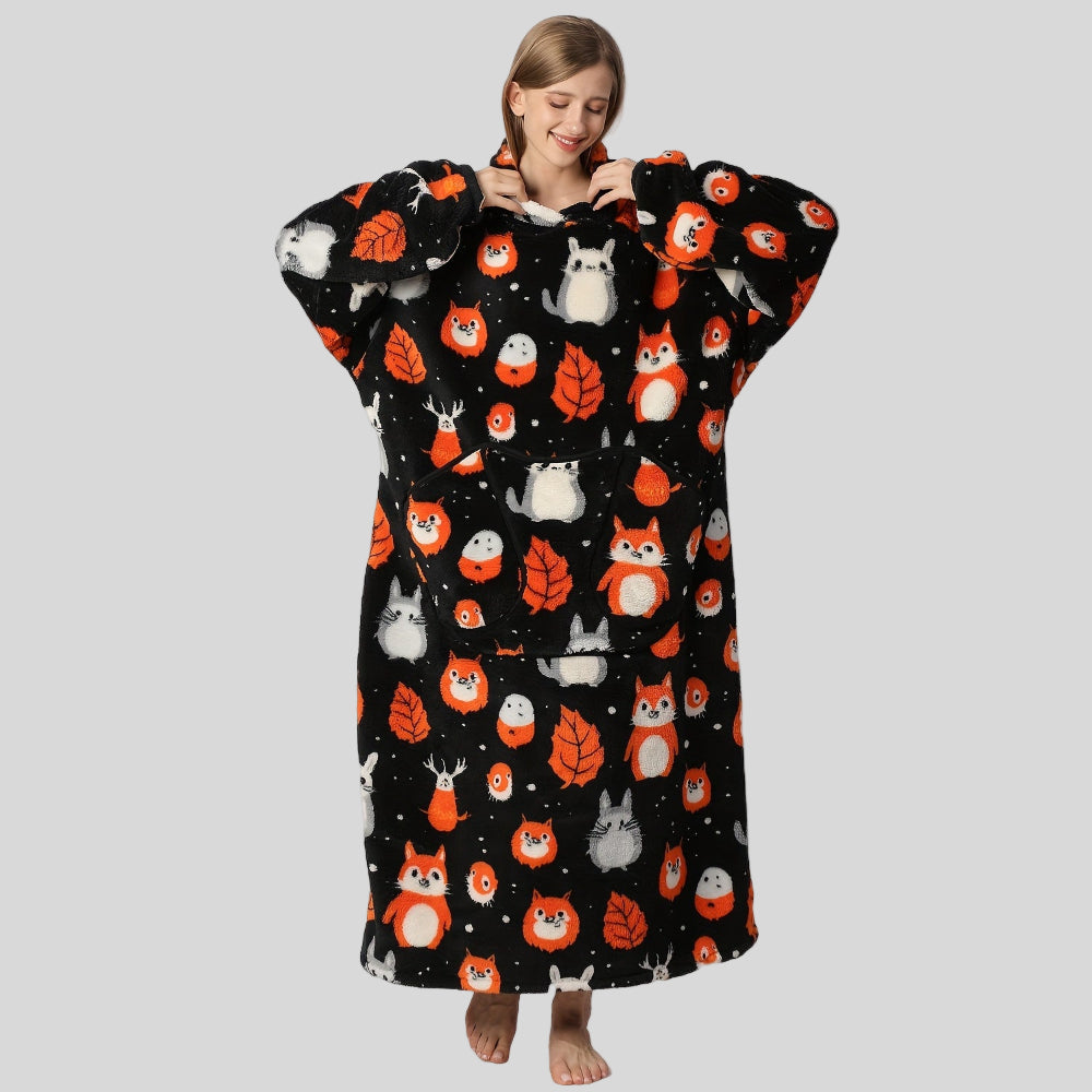 Dámská nadměrná teplá deka s kapucí - pohodlný vánoční nositelný oděv