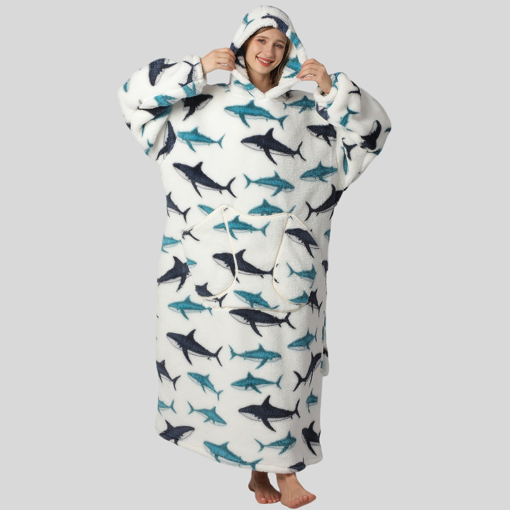 Dámská nadměrná teplá deka s kapucí - pohodlný vánoční nositelný oděv