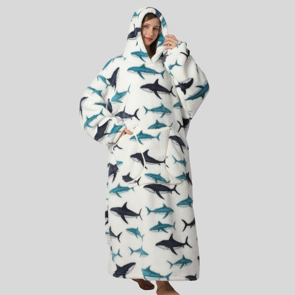 Dámská nadměrná teplá deka s kapucí - pohodlný vánoční nositelný oděv