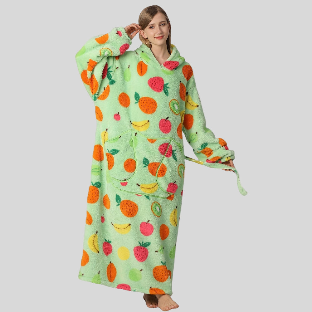 Dámská nadměrná teplá deka s kapucí - pohodlný vánoční nositelný oděv