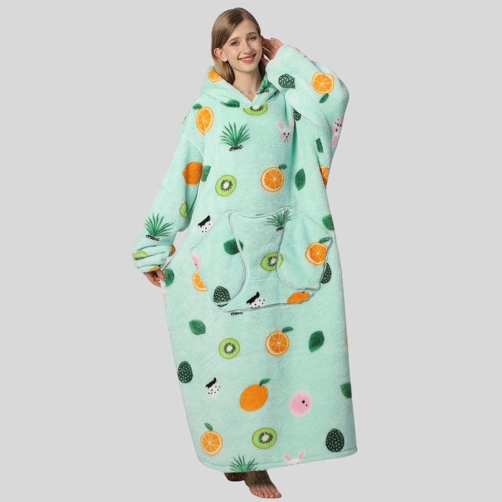 Dámská nadměrná teplá deka s kapucí - pohodlný vánoční nositelný oděv