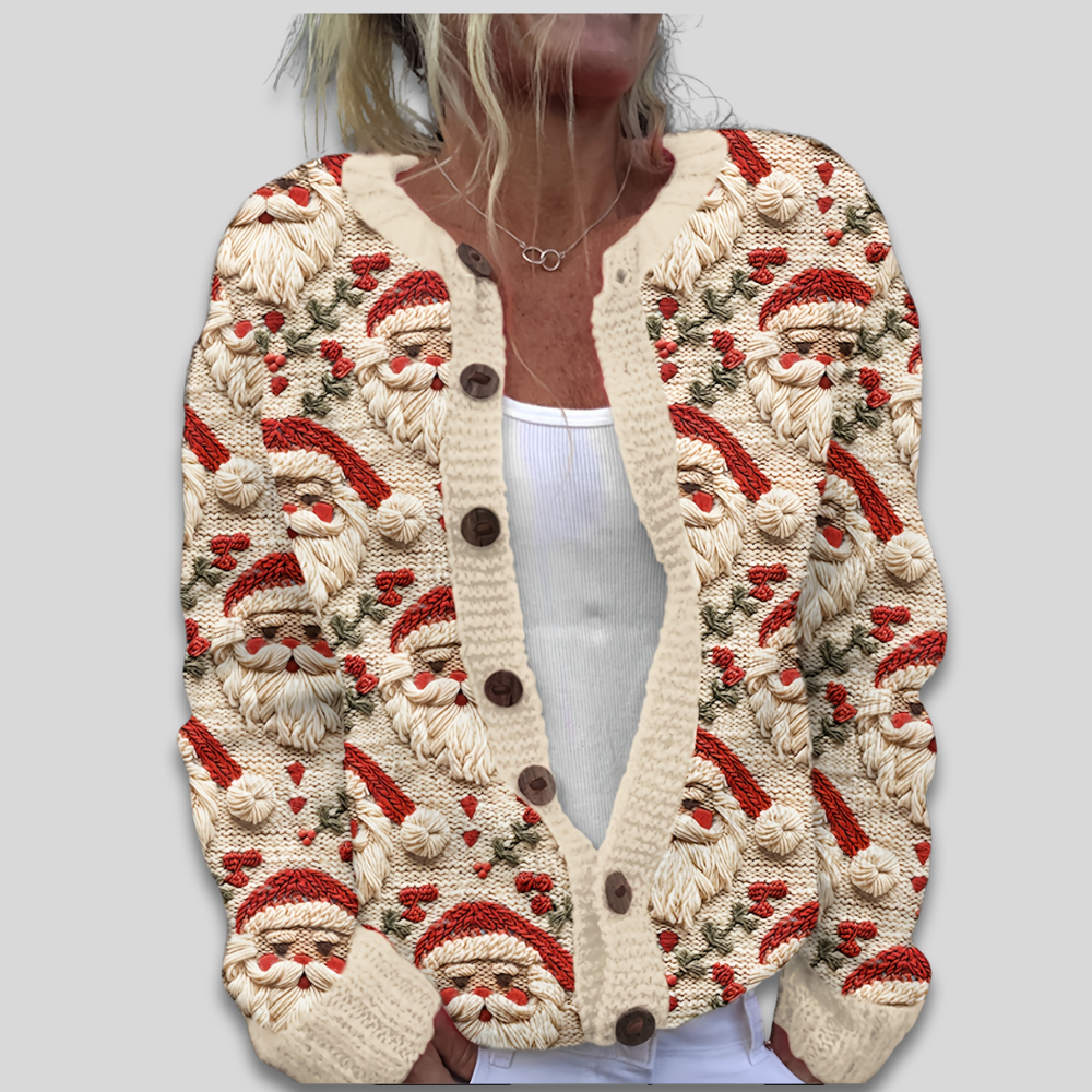 Women’s Santa Knit Christmas Cardigan - Ugly Christmas Sweater
