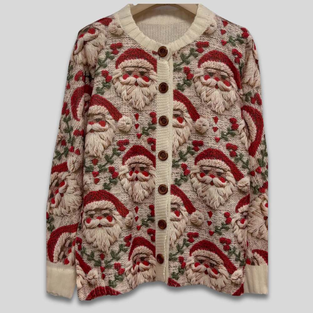 Women’s Santa Knit Christmas Cardigan - Ugly Christmas Sweater