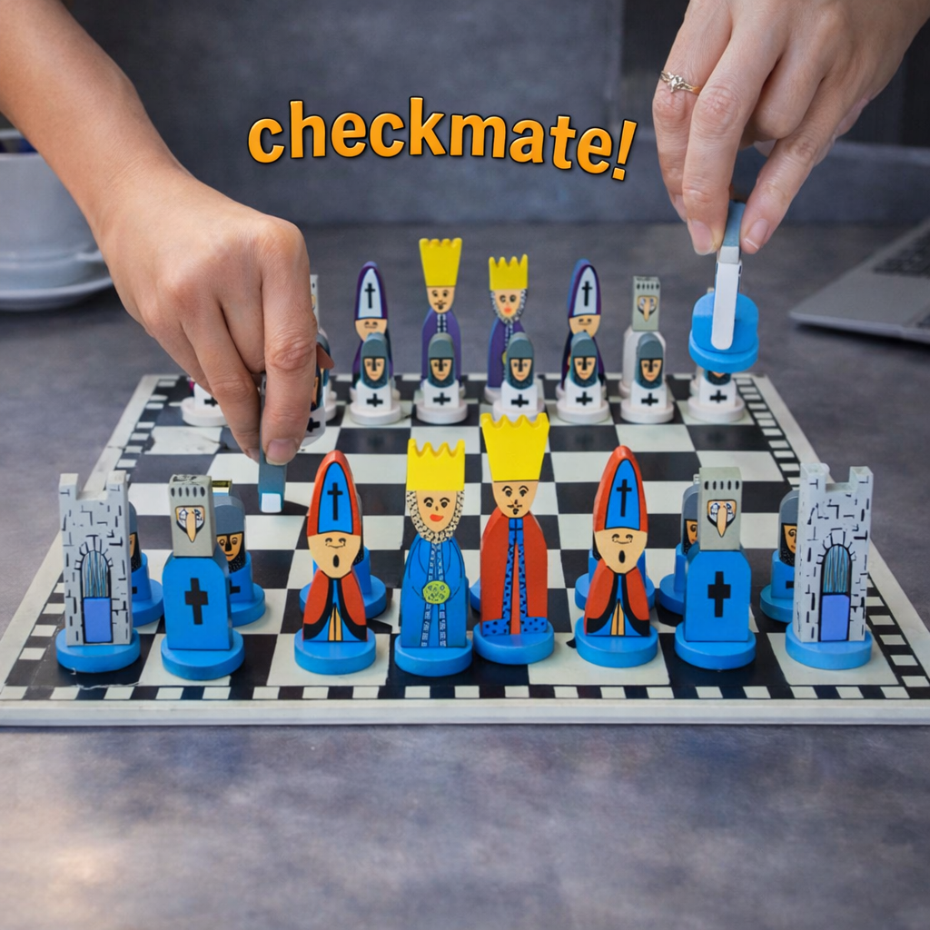 Jeu d'échecs en bois pour enfants Jeu éducatif de dessins animés
