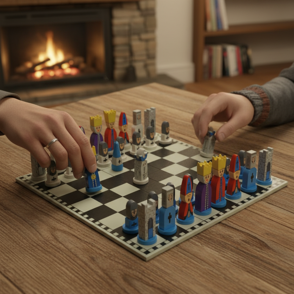 Kids Wooden Chess Set Educational Cartoon Game