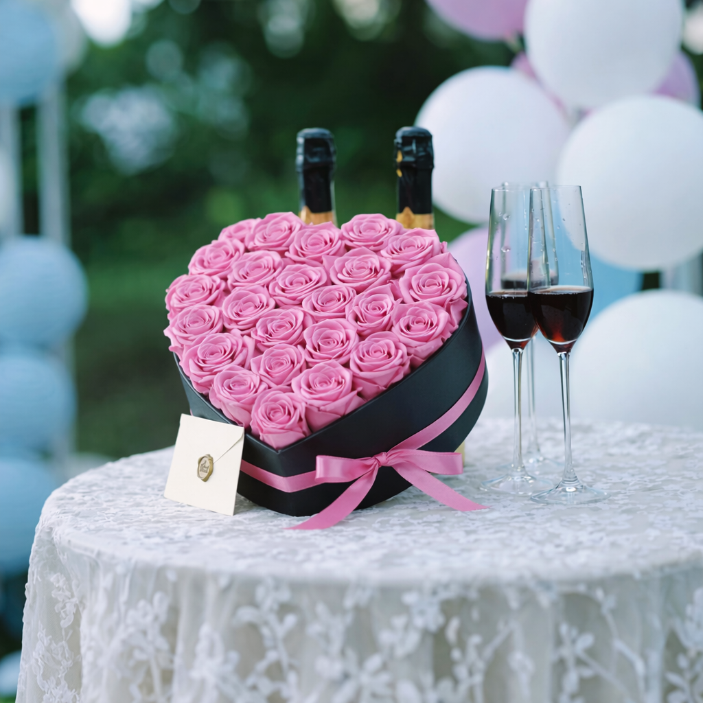 Roses Gift Box Heart Shape Preserved Flower Display
