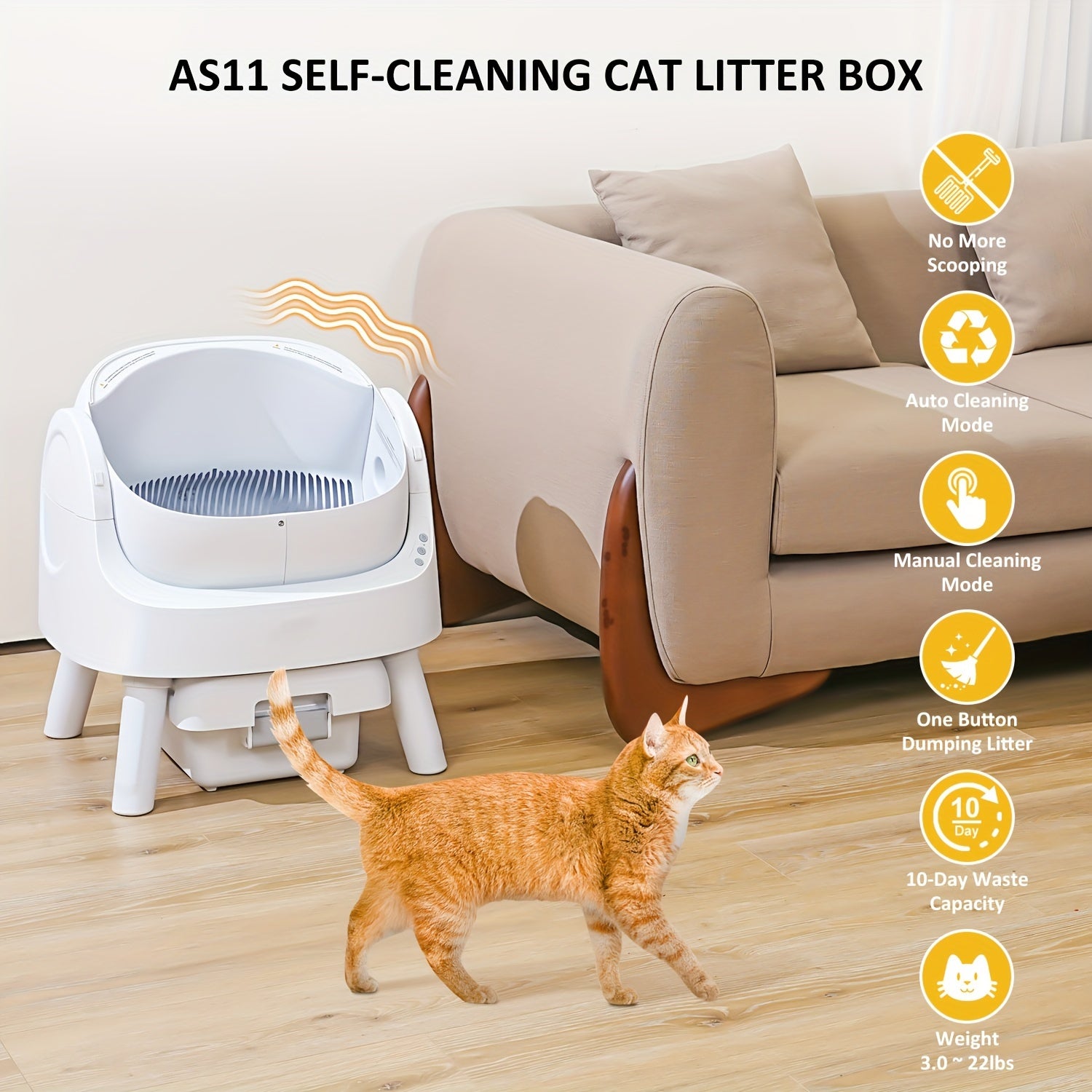 Automatic Self-Cleaning Cat Litter Box Odor Control Mat Set