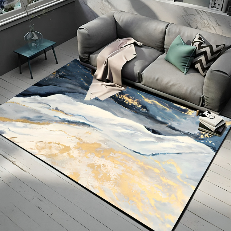 Abstract Blue Rug Modern Polyester Living Room