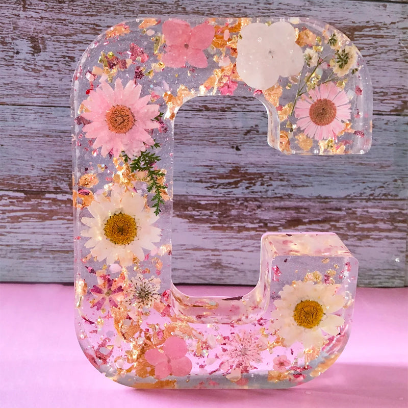 Letter Resin Lamp with Dried Flowers