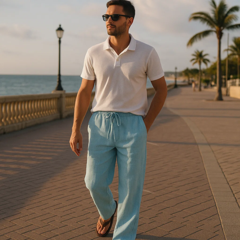 Casual Linen Trousers Men's Linen Pants Casual Trousers Relaxed Fit Drawstring - Image 10