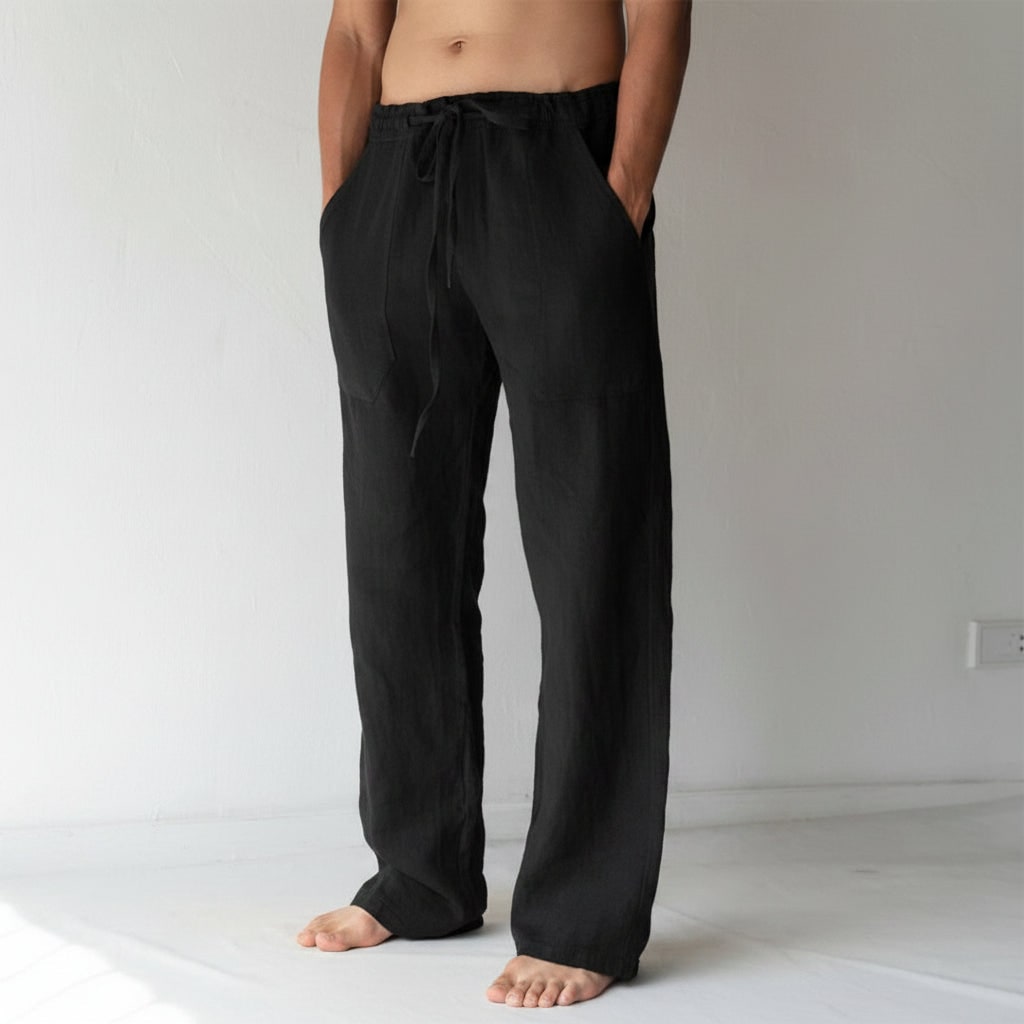 Casual Linen Trousers Men's Linen Pants Casual Trousers Relaxed Fit Drawstring - Image 5