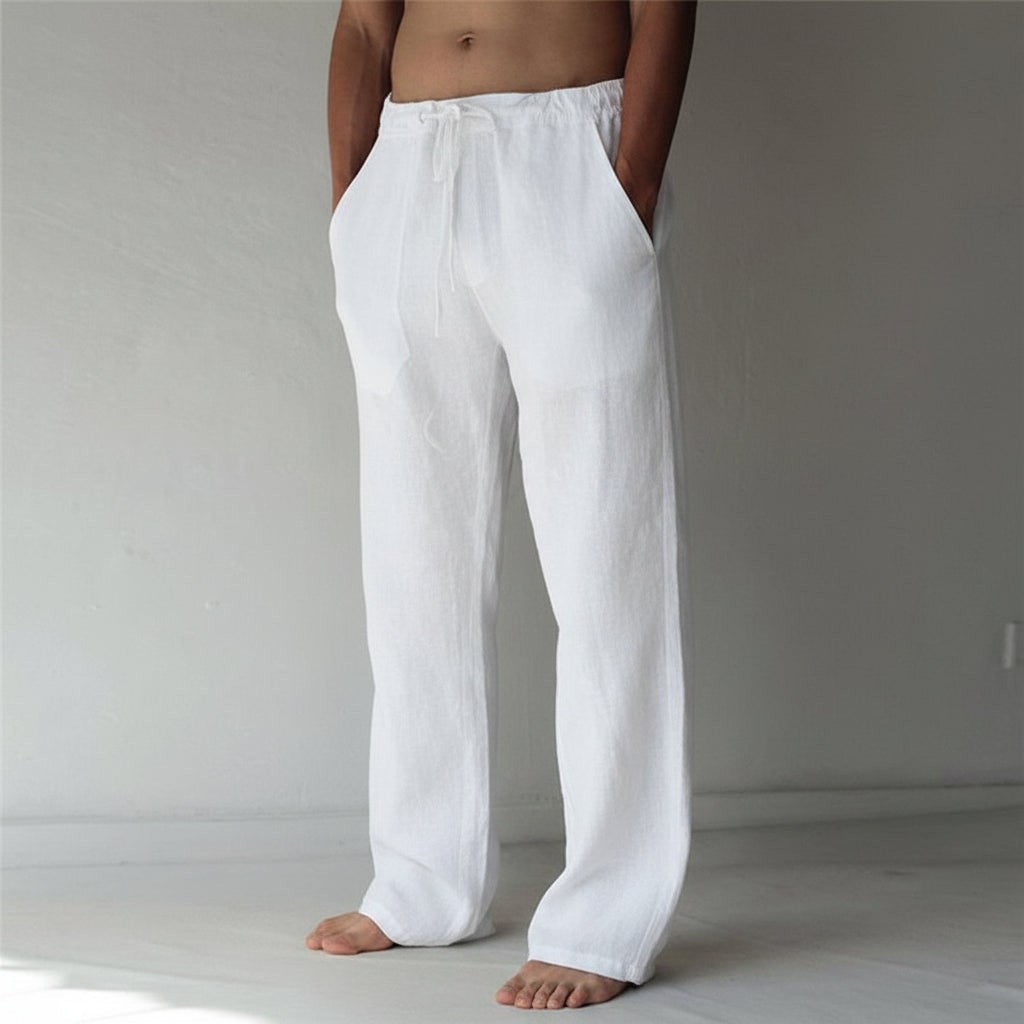 Casual Linen Trousers Men's Linen Pants Casual Trousers Relaxed Fit Drawstring - Image 9