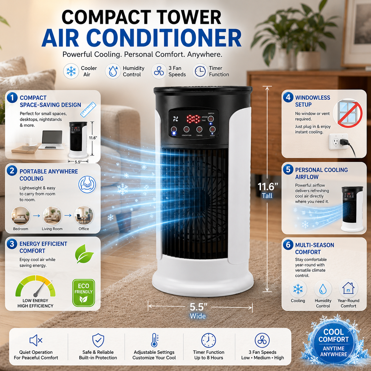 Compact Air Conditioner Portable Energy Efficient Tower Design - Image 3