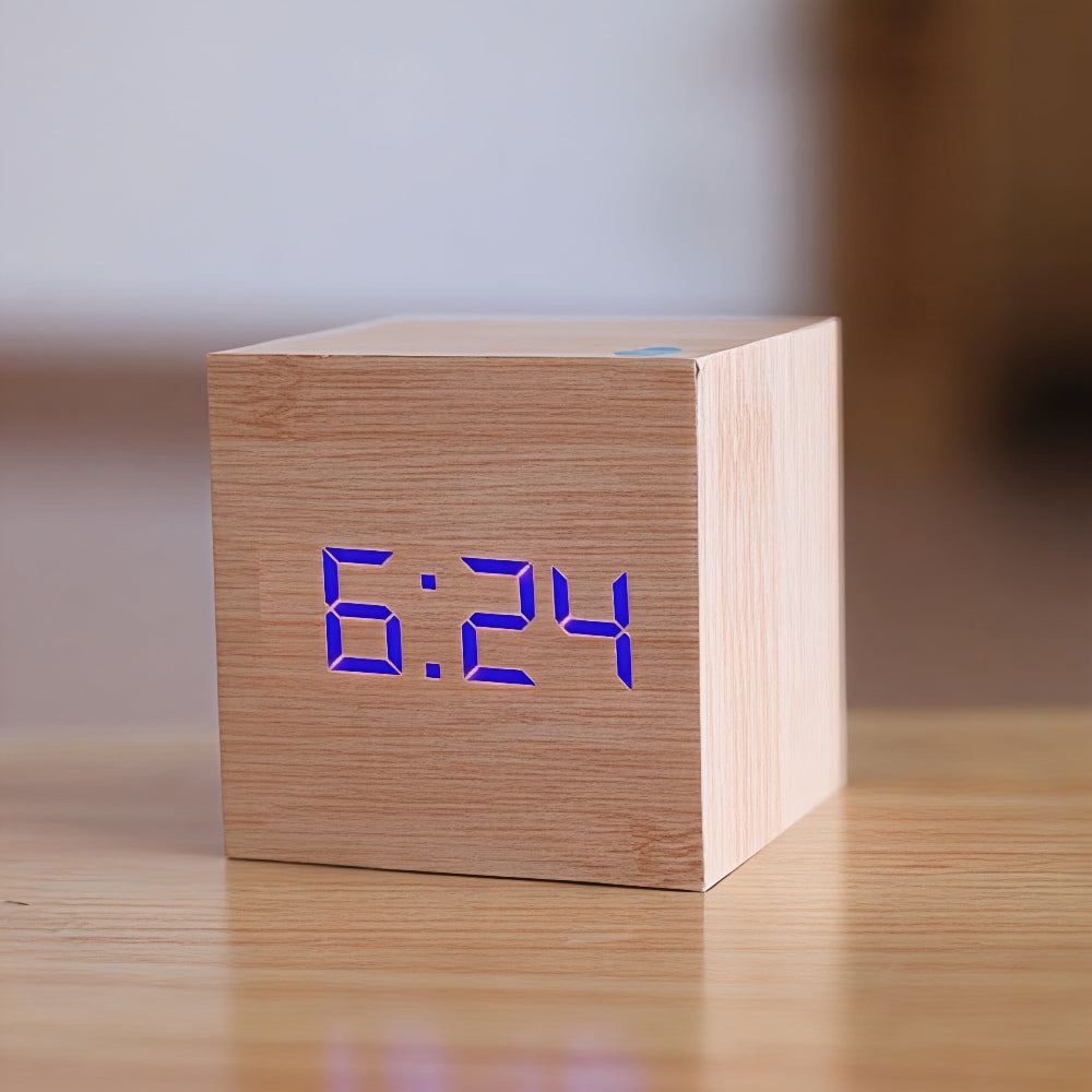 Wooden Digital LED Alarm Clock Display