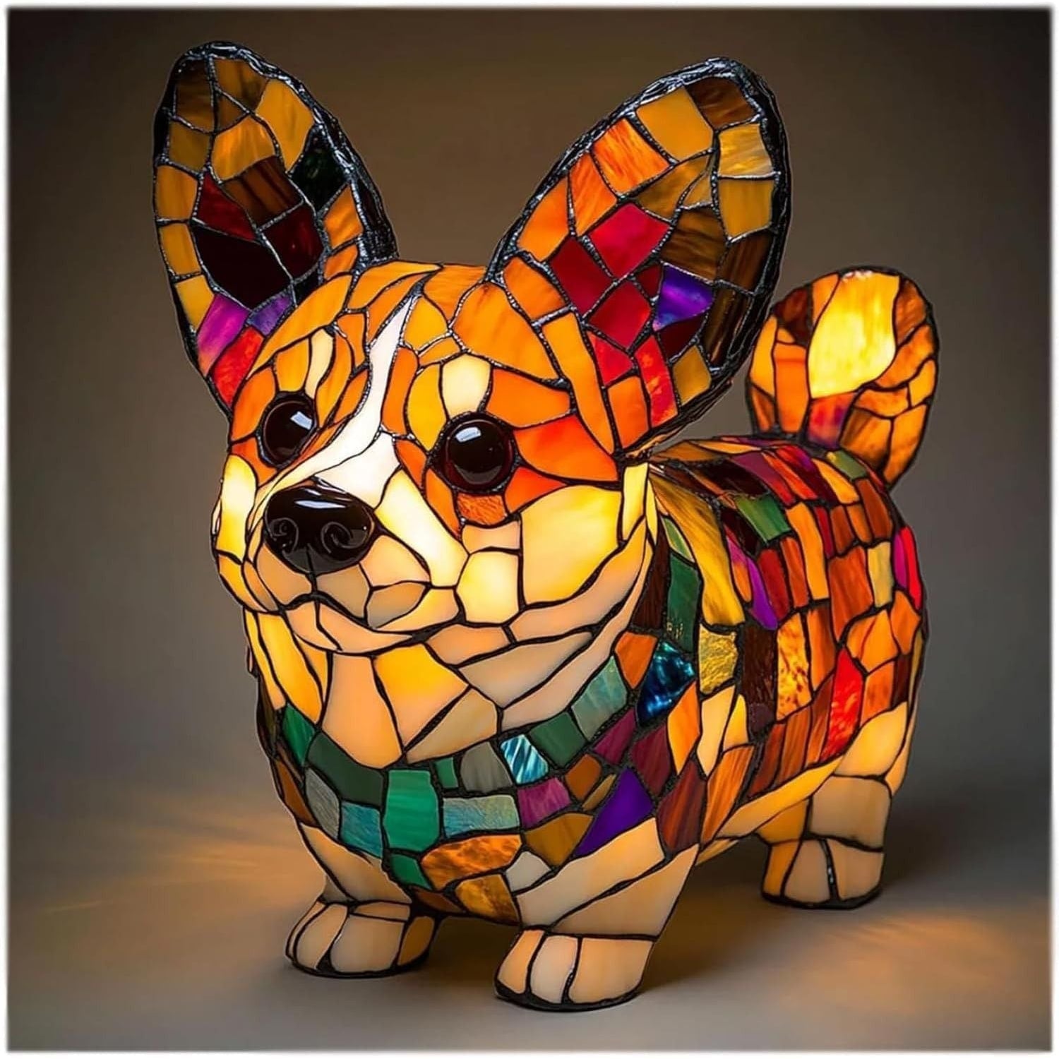 Dog Table Lamp Stained Glass LED Night Light Desk Decor - Image 10