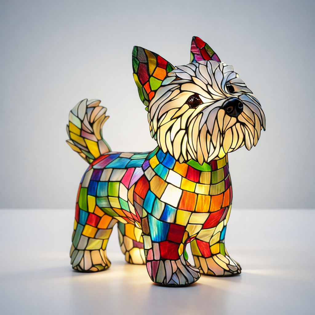 Dog Table Lamp Stained Glass LED Night Light Desk Decor - Image 5