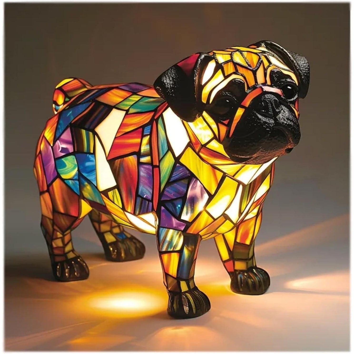 Dog Table Lamp Stained Glass LED Night Light Desk Decor - Image 9
