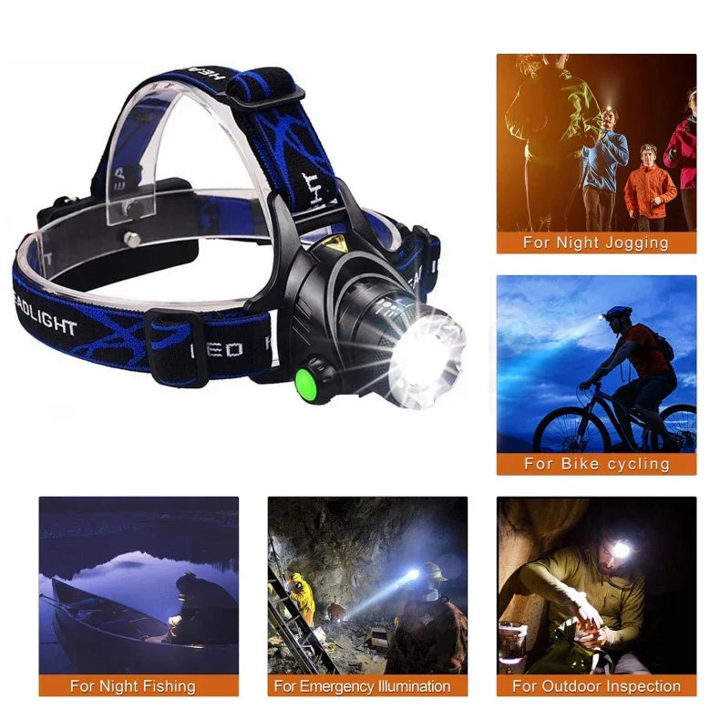 LED Head Torch with Zoom and Rechargeable Battery