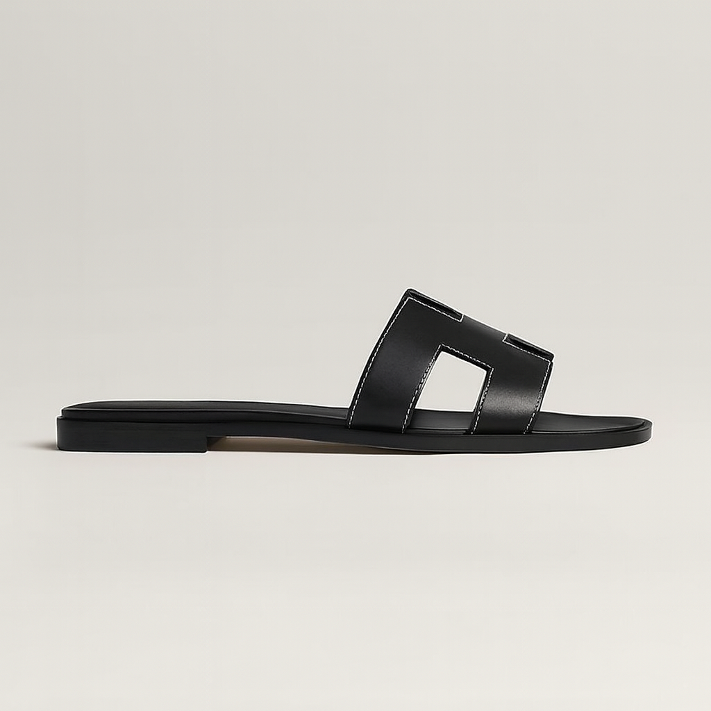 Leather Flat Sandals with Cut Out Strap