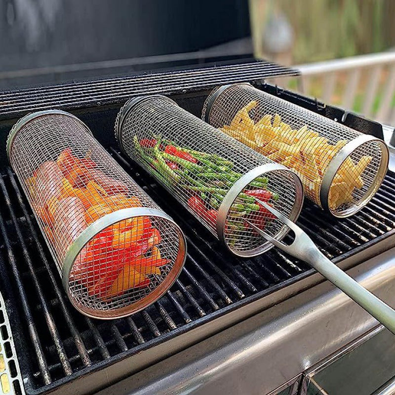 BBQ Grill Basket Stainless Steel Rotating Cylinder