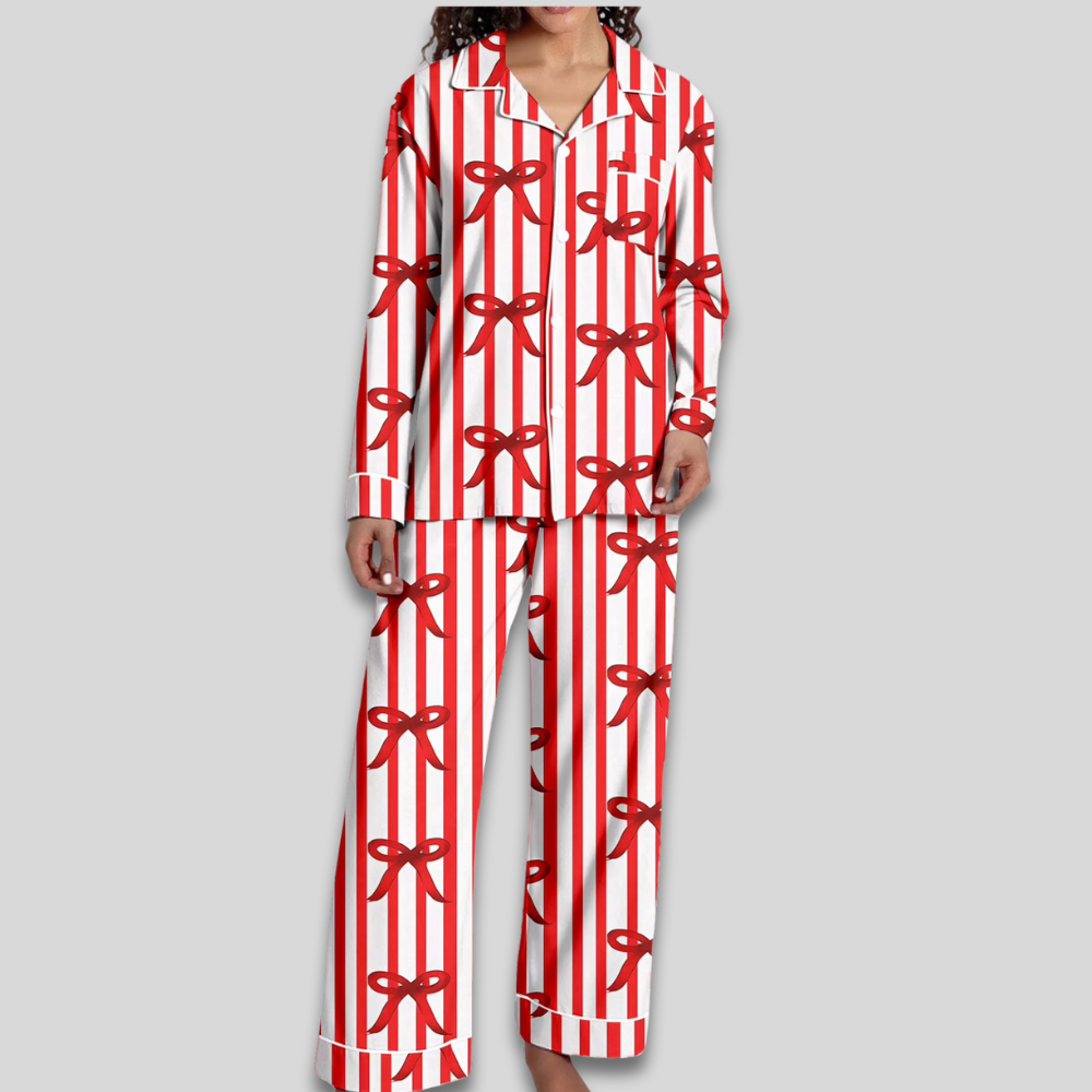 Dámský pohodlný měkký pyžamový set - vánoční dvoudílný s knoflíky