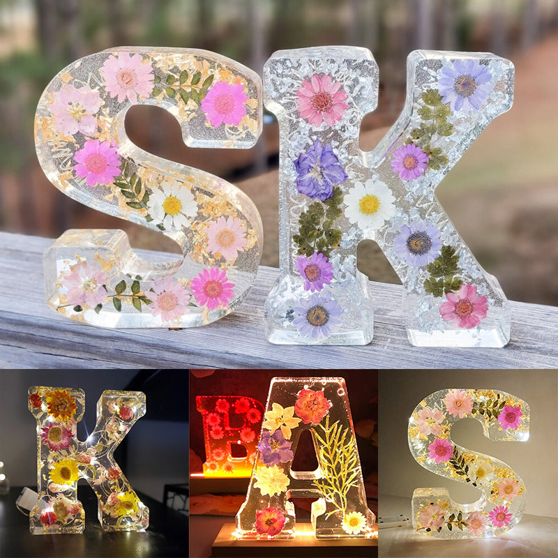 Letter Resin Lamp with Dried Flowers