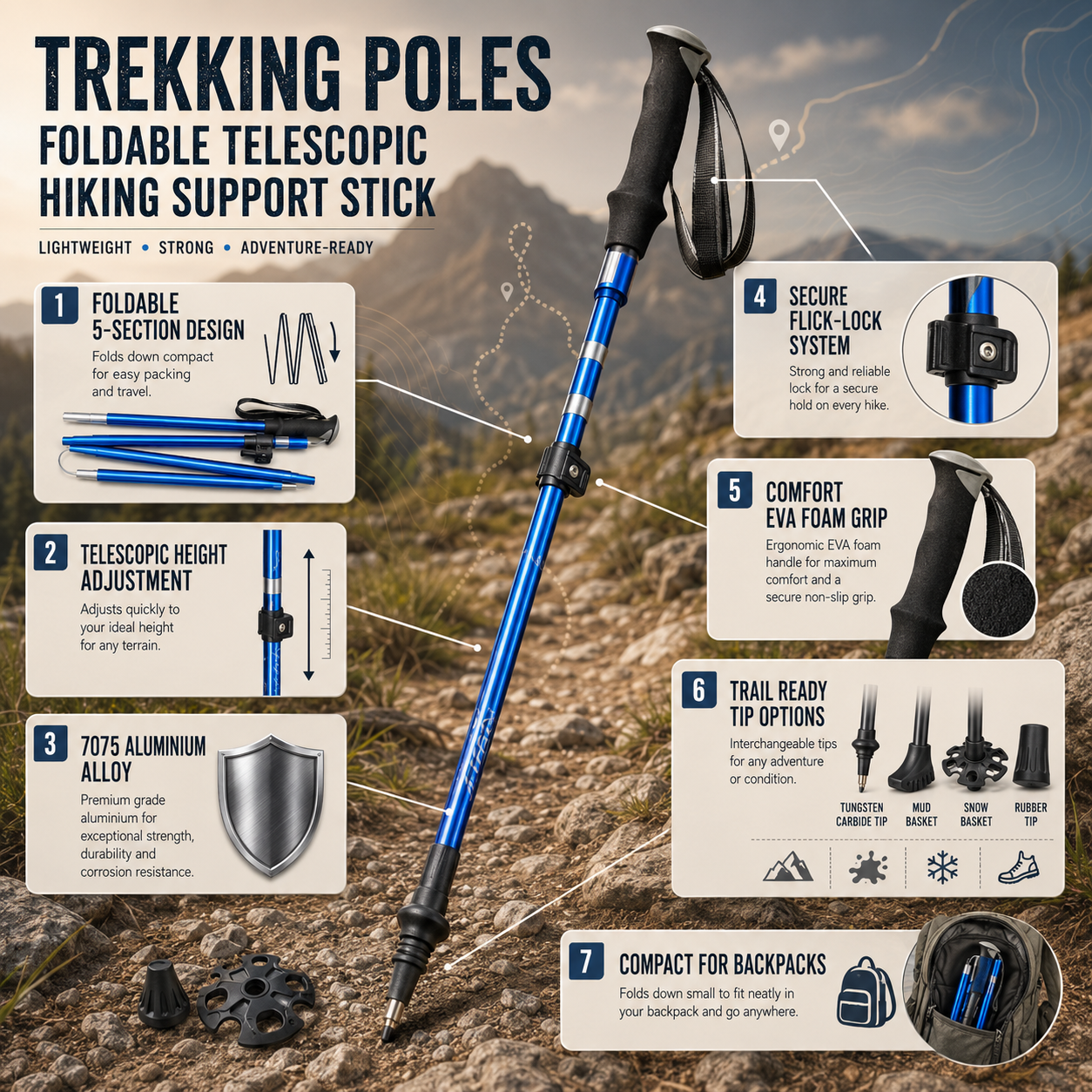 Foldable Trekking Poles Hiking Poles Adjustable Grip Trekking - Image 4