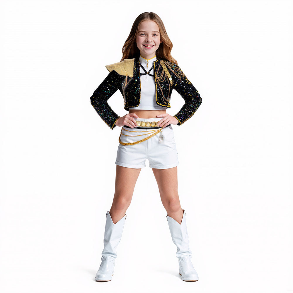 Girls Sequin Halloween Costume | Crop Jacket Shorts - Image 2