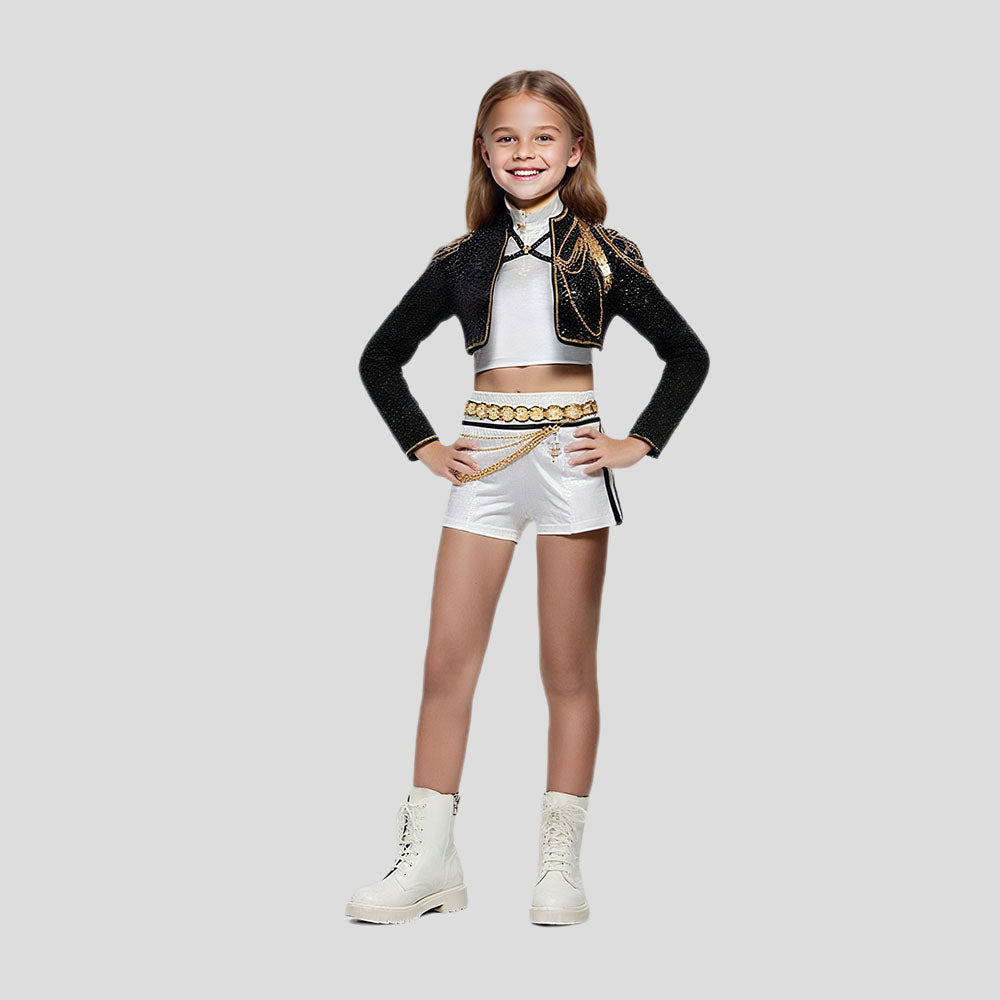 Girls Sequin Halloween Costume | Crop Jacket Shorts - Image 6
