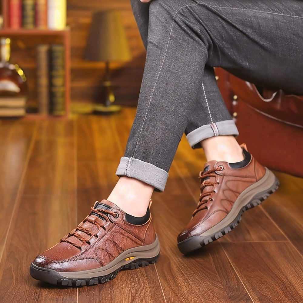 メンズレザーカジュアルウォーキングスニーカー | 快適で軽量