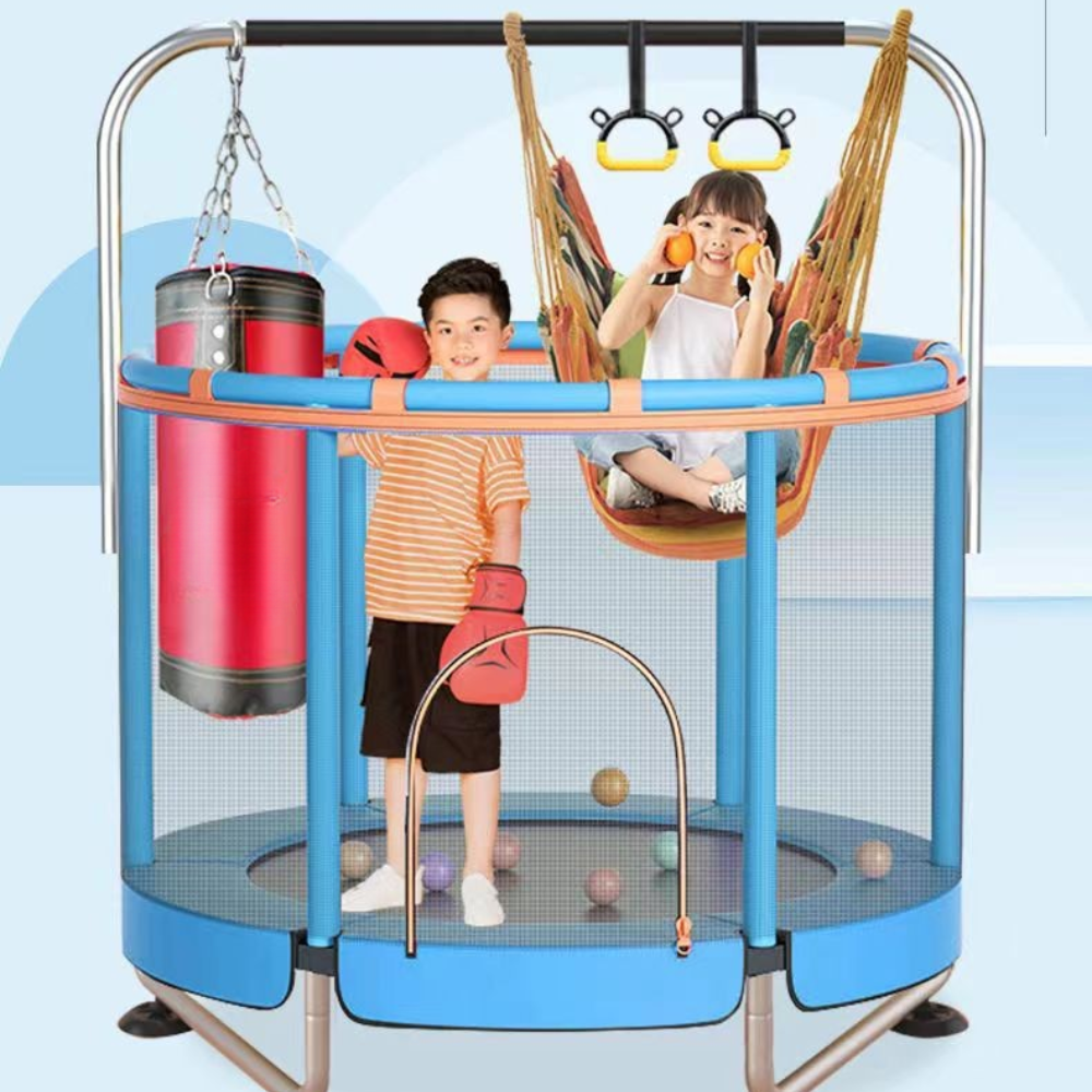 Round Trampoline Kids Play Set Basketball Hoop Swing
