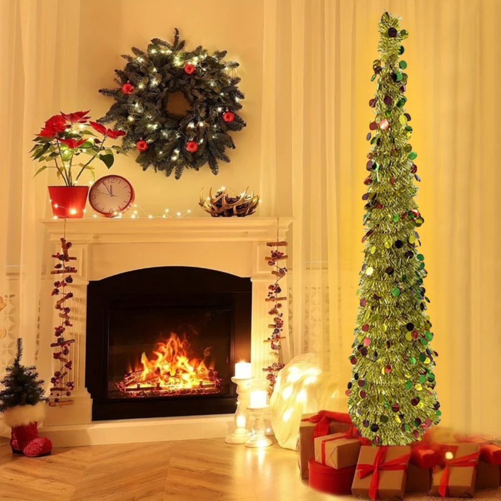 Tužka Vánoční Strom Úzký Předem Osvětlený Zlatý Vnitřní Sváteční Dekorace