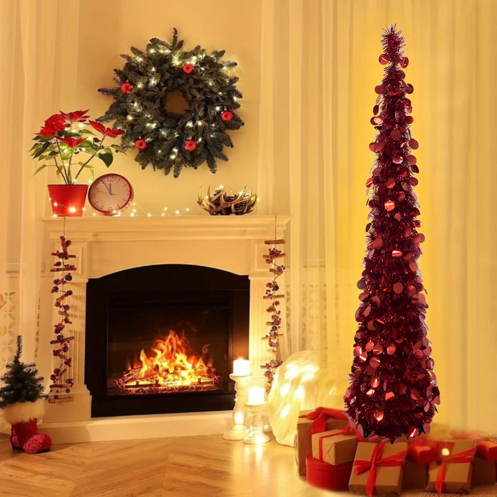 Tužka Vánoční Strom Úzký Předem Osvětlený Zlatý Vnitřní Sváteční Dekorace