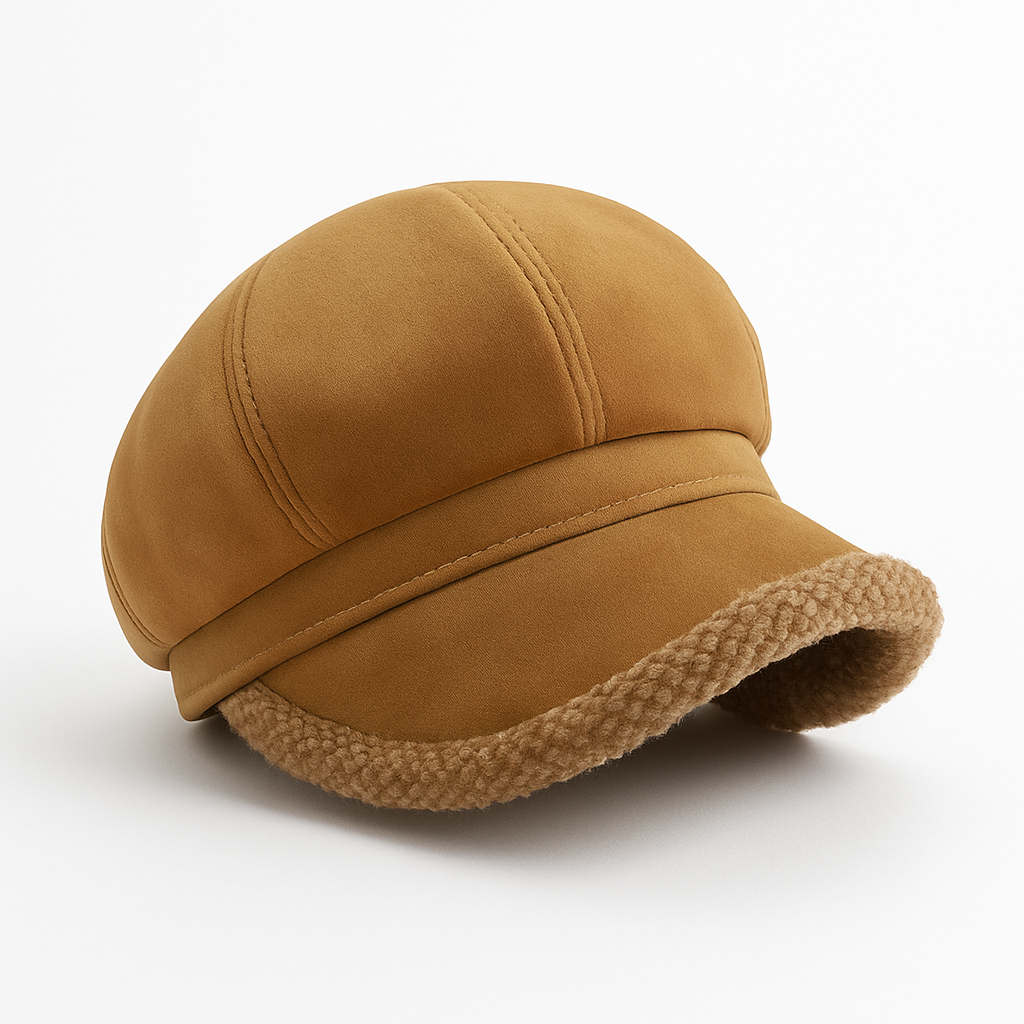 Winter Velvet Newsboy Hat with Fleece Trim