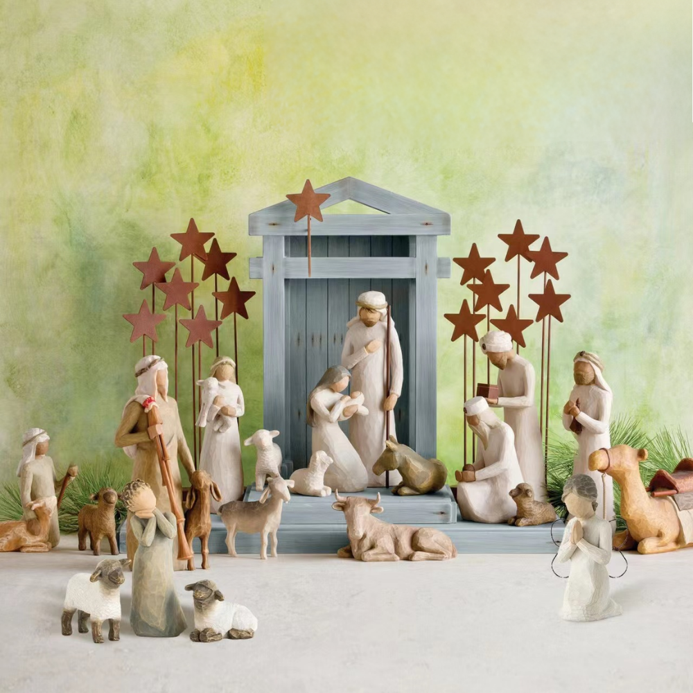 Christmas Decor Nativity Scene Rustic Carved Figurine Set