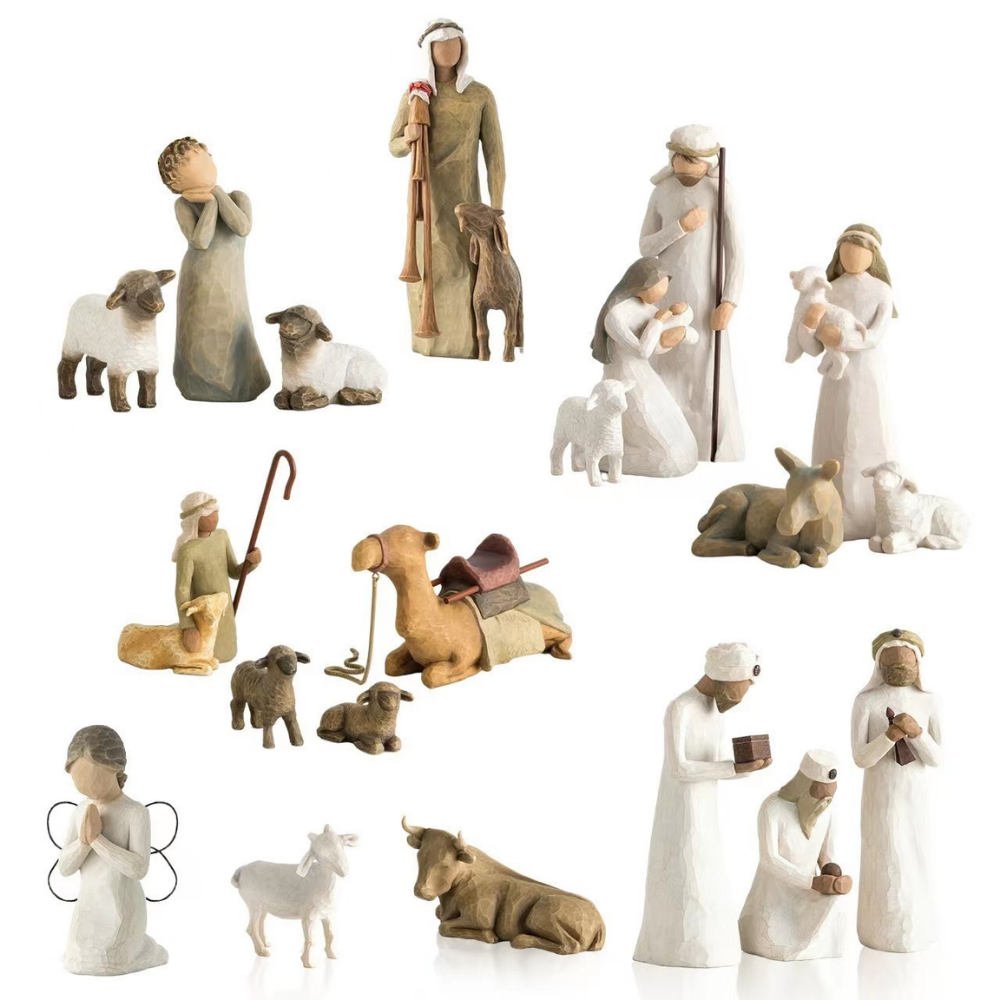 Christmas Decor Nativity Scene Rustic Carved Figurine Set