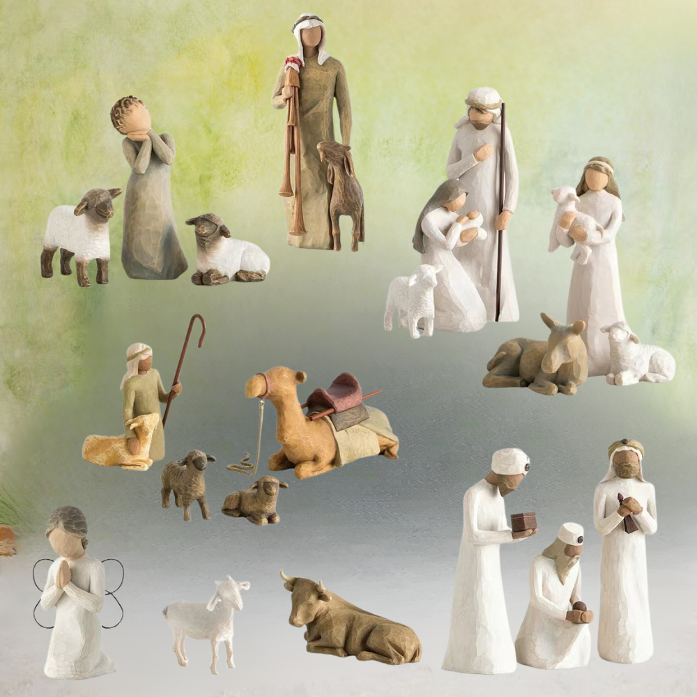 Christmas Decor Nativity Scene Rustic Carved Figurine Set
