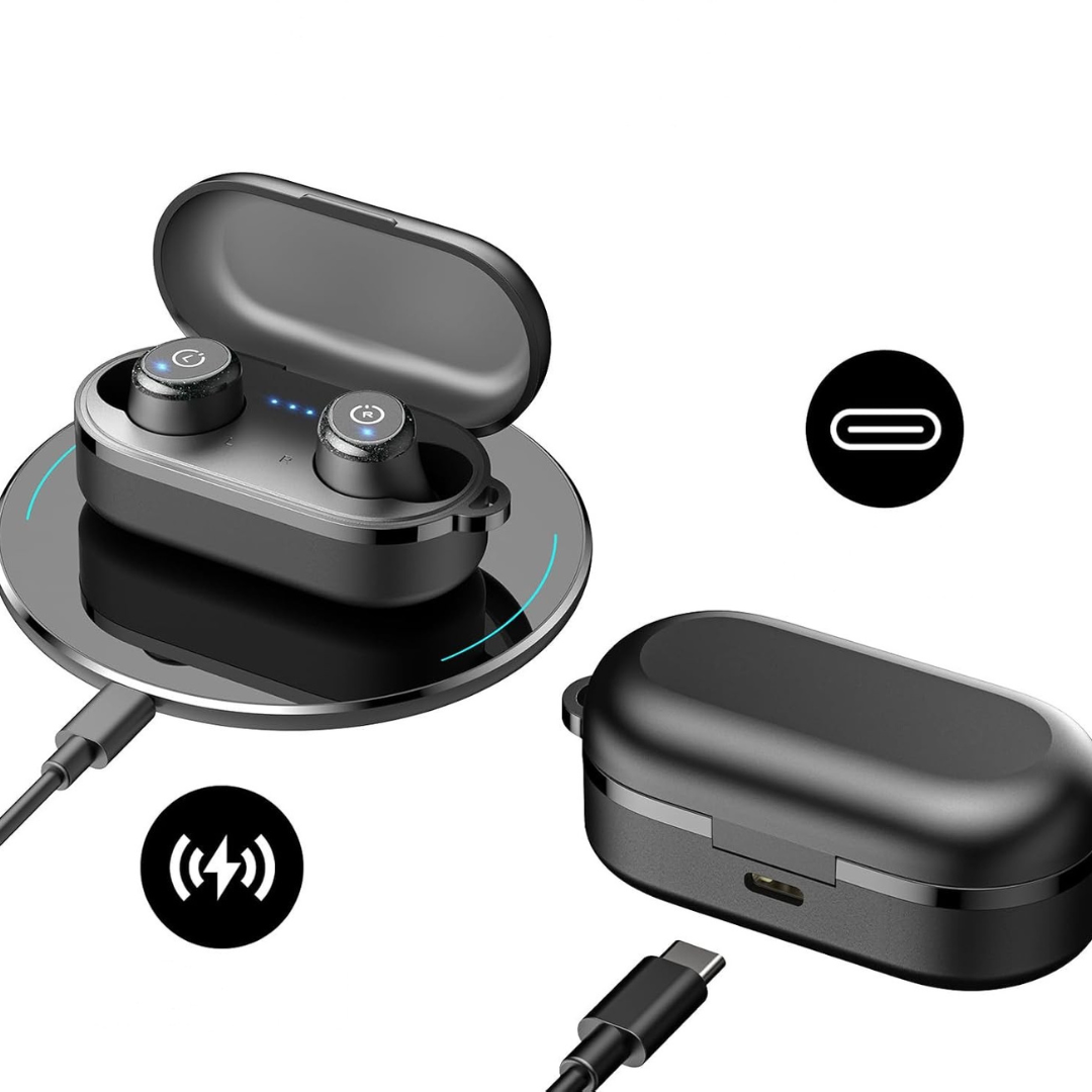 Headphones with Waterproof Wireless Charging Case