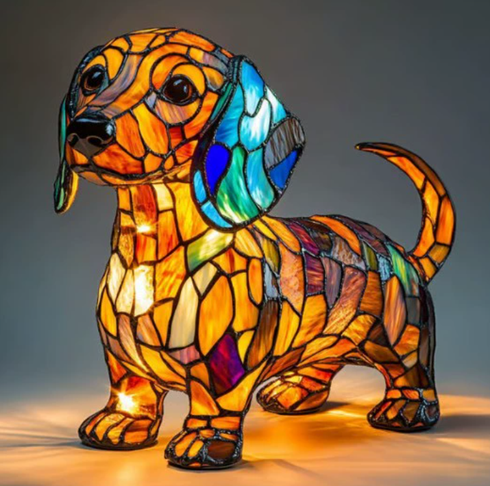 Stained Glass Dog Table Lamp Best Tiffany Style Pet Animal Home Decor
