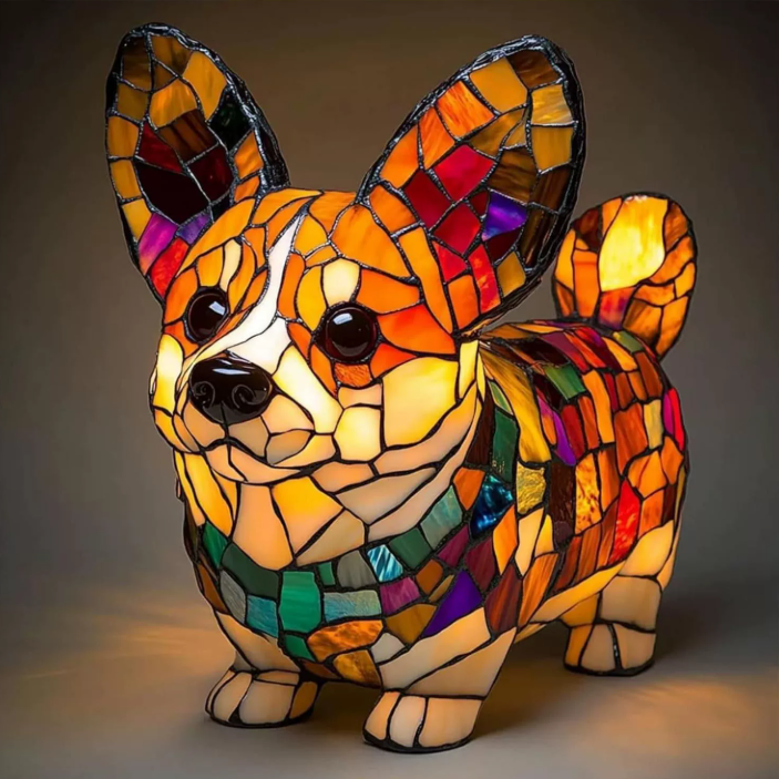 Stained Glass Dog Table Lamp Best Tiffany Style Pet Animal Home Decor