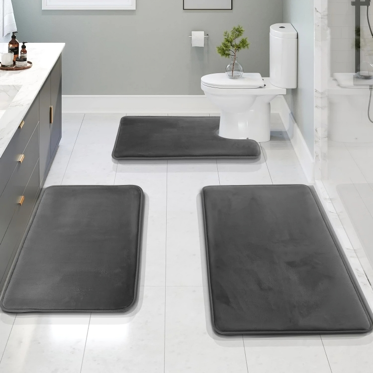 Bathroom Mat Set Memory Foam Non Slip