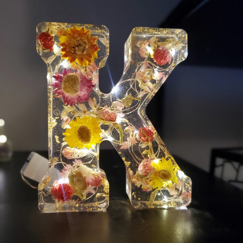 Letter Resin Lamp with Dried Flowers