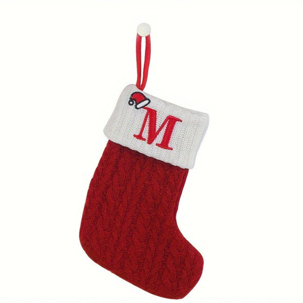 Christmas Stocking Knit Monogram Alphabet Decorative Holiday Sock