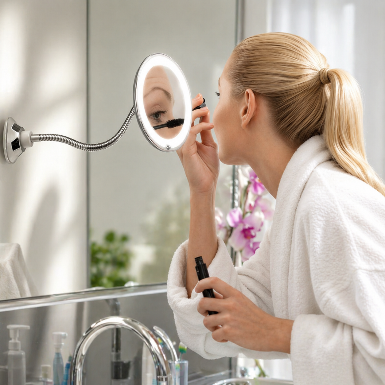 Magnifying Bathroom Mirror 10x Magnification Mirror Flexible Arm Mirror - Image 1