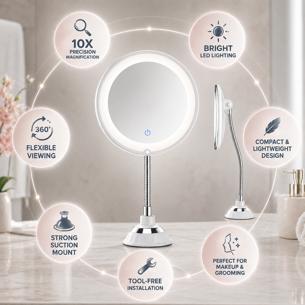 Magnifying Bathroom Mirror 10x Magnification Mirror Flexible Arm Mirror - Image 3